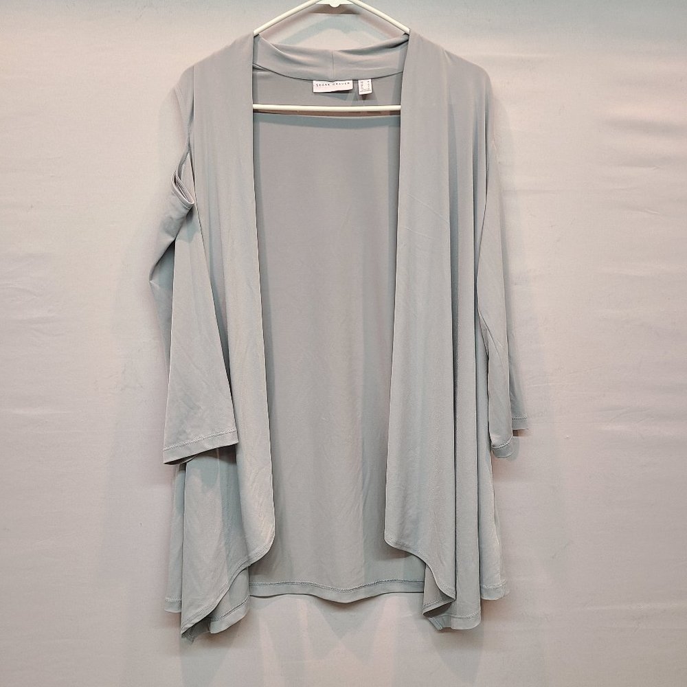 Susan Graver Jacket Lightweight Gray Cold Shoulder Cardigan Womens Medium